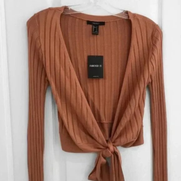🛍 2 for $25! 🛍 Forever 21 - Burnt Pumpkin Ribbed Wrap /Tie LongSleeve - Picture 4 of 9